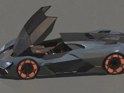 Concept-electric-sports-car futuristic orange car 3D model