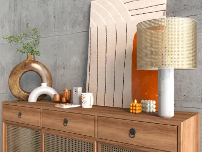 Nordic Style Console And Decorative Set 3D model