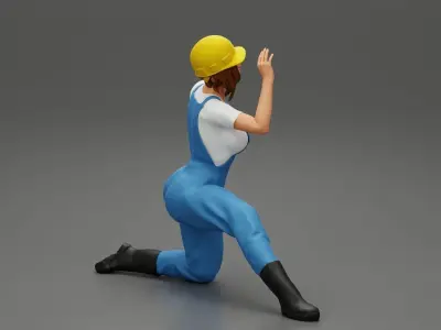 automotive mechanic girl with suit and helmet check the car 3D print model