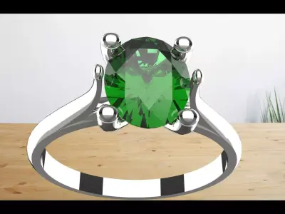 green tomaline gem stone  silver ring  3D print model