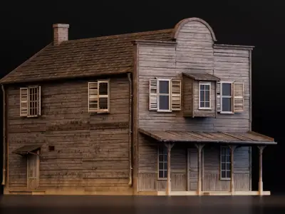 Old Wooden Western House Low-poly 3D model