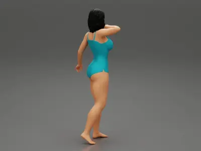 Beautiful young woman wearing a trendy one-piece swim suit 3D print model