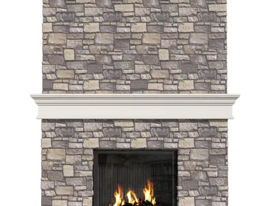 Classic stone Rustic Mantel Fireplace  3D model