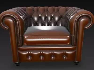 Classic Tufted Leather Sofa 3D Model 3D model