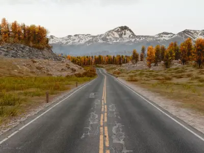 Scenic Autumn Roads through Mountain Valleys Low-poly 3D model