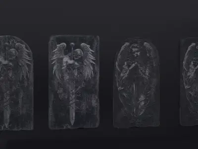 Gothic Altar with Angel carvings Low-poly 3D model