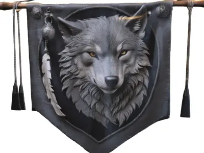 Tribal Wolf Spirit Banner Low-poly 3D model