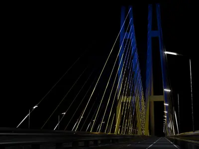 Cable-stayed bridge with backlight 3D model