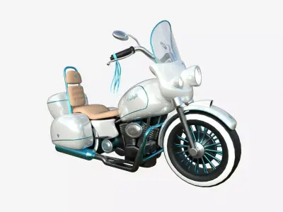 Motorcycle Cartoon B04 White Blue - Custom Vehicle Design Low-poly 3D model