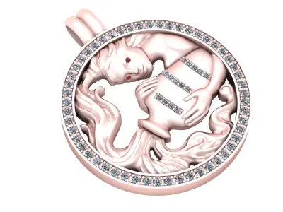 Aquarius Zodiac Gold Pendant 3D print model