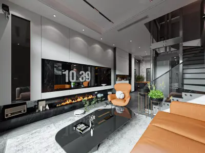 Modern Living room and kitchen  3D model