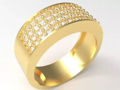Wide Band Pave-Set Diamond Ring 3D print model