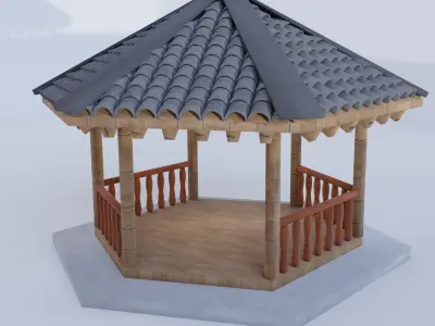 Summerhouse with plants and interior 3D model