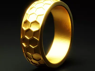 Honeycomb Gold Ring - Geometric 3D Print Jewelry Model 3D print model