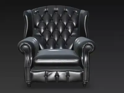 Classic Tufted Leather Armchair 3D Model 3D model