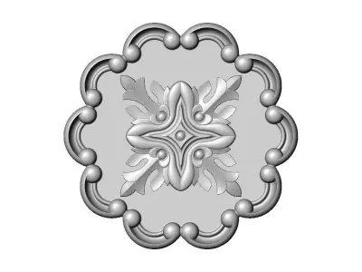 Round eternity floral carving scroll frame rosette relief 3D print model