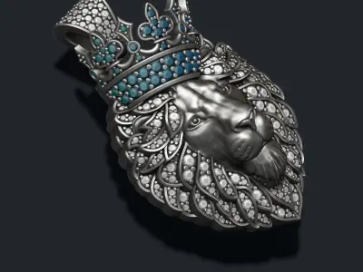 Leon pendant with diamonds and crown  028 3D print model