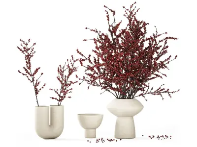 Beautiful bouquet of branches with red Ilex berries 341 3D model