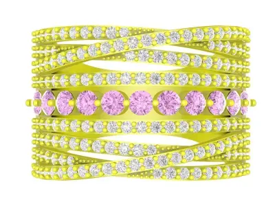 Wide Band Multi Row Gemstone Ring 3D Model 4396 3D print model