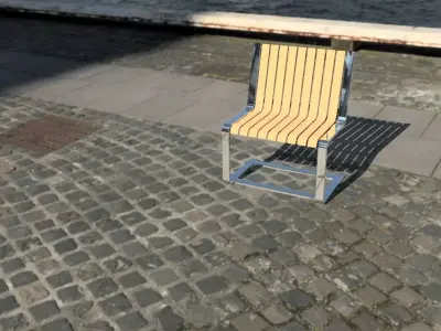 Title Modern Slatted Wood and Steel Cantilever Chair Low-poly 3D model