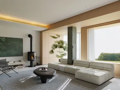 Modern Minimalist Living Room 3D Interior Scene 3D model