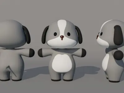 Rigged Cartoon Dog Low-poly 3D model