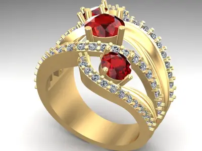 Cocktail Red Rube Diamonds Ring 3D print model