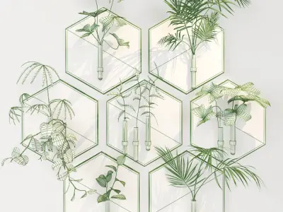 HAnging 2 hexagon vase with plant in it 3D model