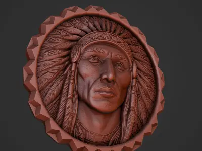 Native American coin Relief for CNC and 3D Printing 3D print model