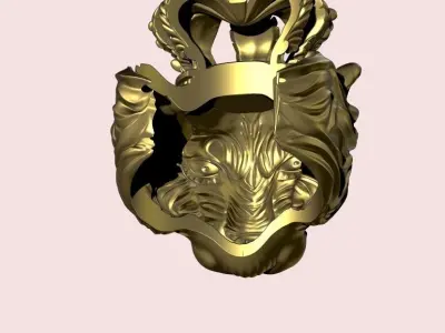 Lion head Ring with Crown 3D model
