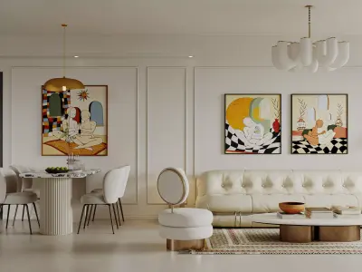 Modern living room dining room interior scenes 353 3D model