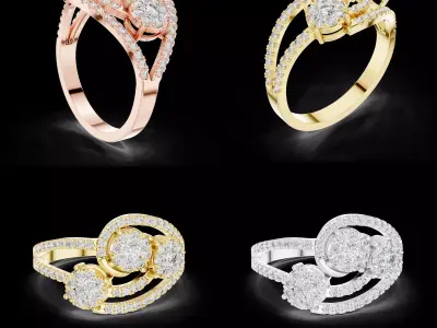 Luxury Diamond Multi Cluster Ring CAD Design for Fine Jewellery 3D print model