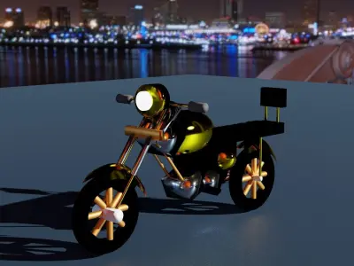 Motorcycle in city at night Low-poly 3D model