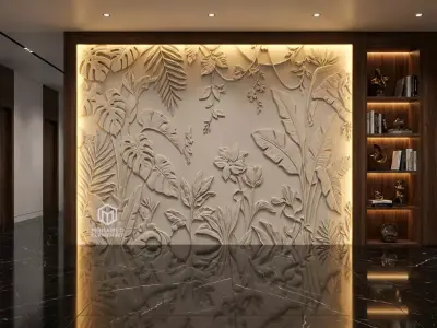 Modern Floral Relief Panel Wall Decor Set STL Mural CNC 319 3D model