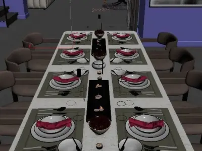 Dinningroom Night scene Interior Render in 3dsmax and V-ray 3D model