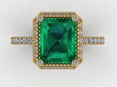 Emerald and diamond ring 3D print model