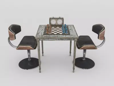 chess set and table chair model Low-poly 3D model