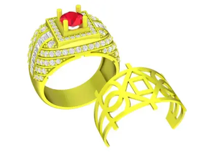 Luxury Square Halo Diamond Men Ring Jewelry Design 4330 3D print model