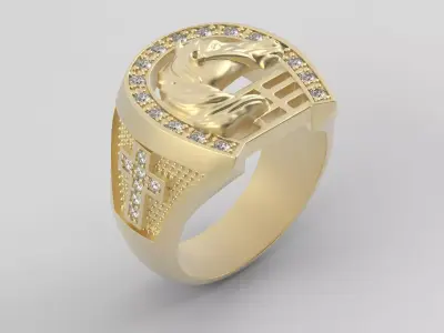 HORSESHOE HORSE RING  MEN RING  HORSE HEAD 3D print model