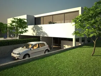 Modern House With Garage Scene 3D model