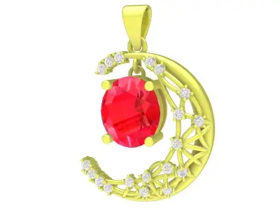 Elegant Crescent Moon Gemstone Pendant 3D Model 3925 3D print model