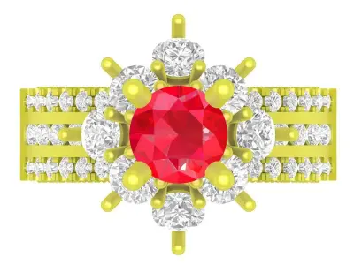 Luxury Ruby Crown Halo Diamond Ring for Women  4084 3D print model