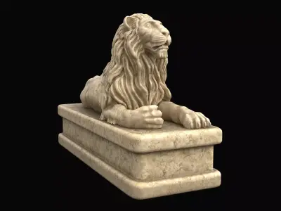 Lion statue marble Low-poly 3D model