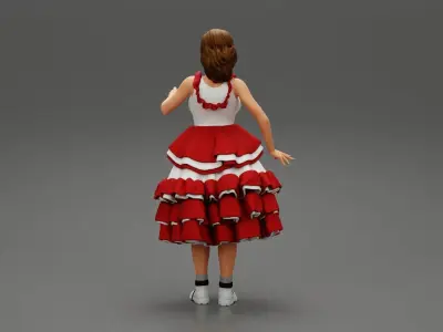 woman standing in frolic dress flamenco 3D print model