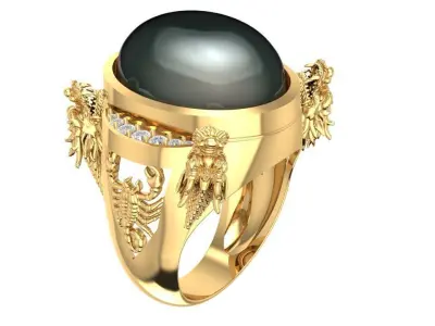 Luxury Oval Gem Dragon Side Ring for Men 1585 3D print model