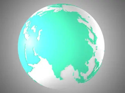 Solid Color Teal Green White Globe 3D model
