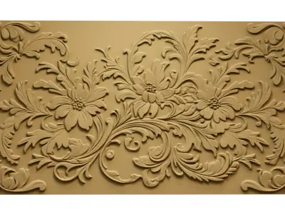 modern floral panel wall decor set relief stl mural CNC 304 3D model