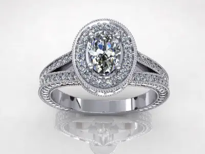 Oval Halo Diamond Ring 3D print model
