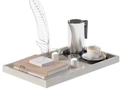 Coffee set 10 - tray pot cup books candle figurine 3D model