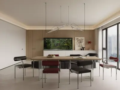 Modern living room dining room interior scenes 255 3D model